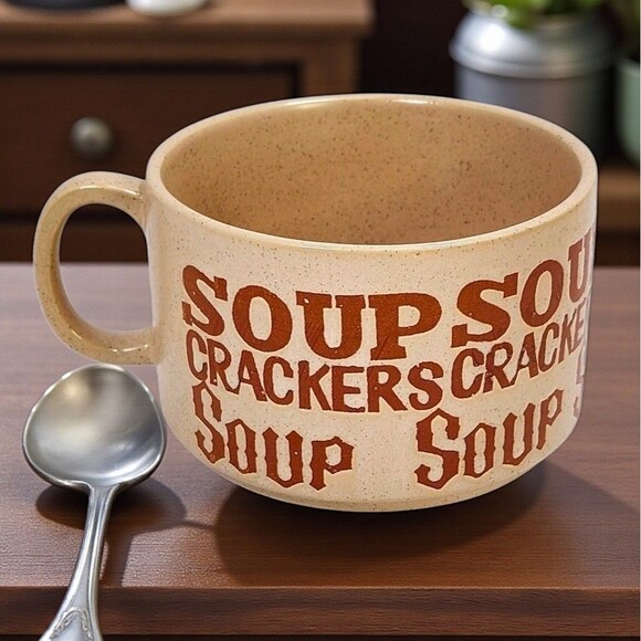 Other - Vintage 1970s Soup & Crackers Mug Japan Stoneware Retro Bowl Orange Cottage
